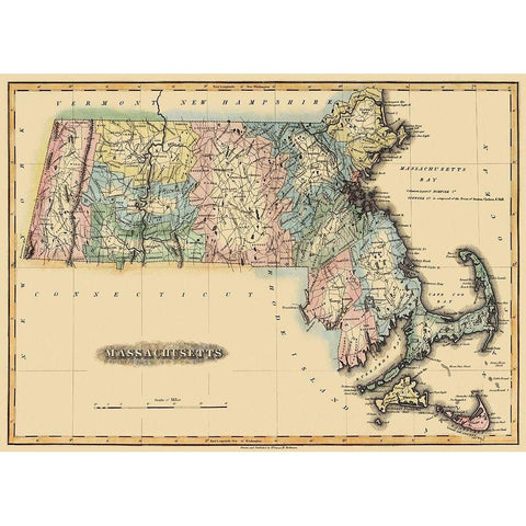 Massachusetts - Lucas 1823 Gold Ornate Wood Framed Art Print with Double Matting by Lucas