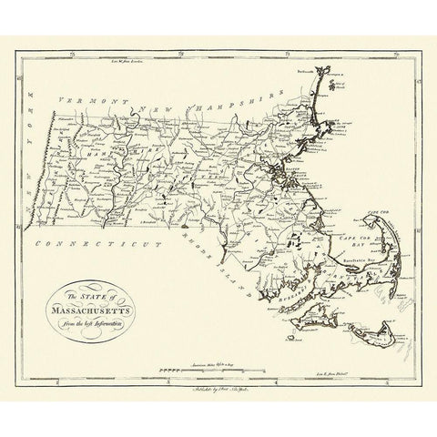 Massachusetts - Reid 1796 Black Modern Wood Framed Art Print with Double Matting by Reid