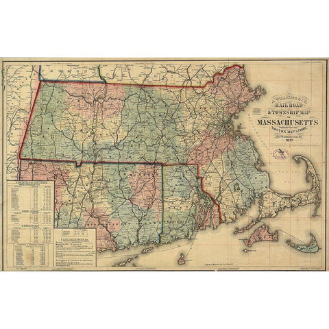 State of Massachusetts Railroads - Williams 1879 Black Modern Wood Framed Art Print with Double Matting by Williams