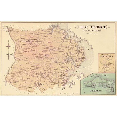 Anne Arundel  First District Maryland Gold Ornate Wood Framed Art Print with Double Matting by Hopkins