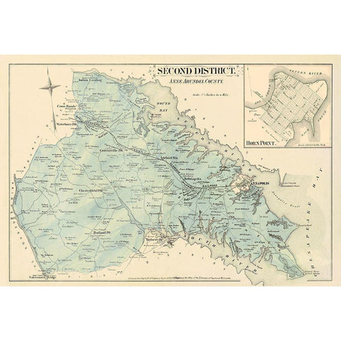 Anne Arundel  Second District Maryland Gold Ornate Wood Framed Art Print with Double Matting by Hopkins