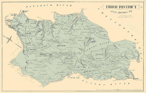 Anne Arundel  Third District Maryland Black Ornate Wood Framed Art Print with Double Matting by Hopkins