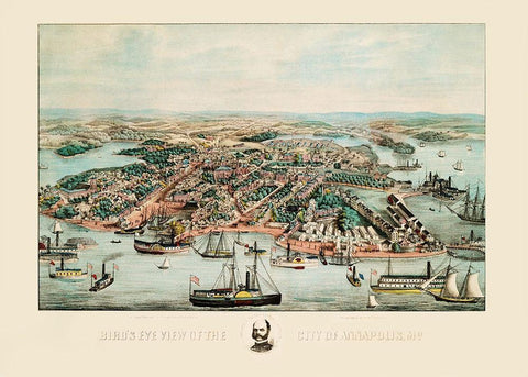 Annapolis Maryland - Magnus 1864 Black Ornate Wood Framed Art Print with Double Matting by Magnus