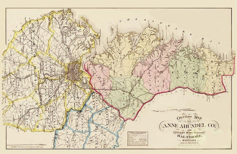 Anne Arundel  Baltimore Maryland - Hopkins 1878 White Modern Wood Framed Art Print with Double Matting by Hopkins