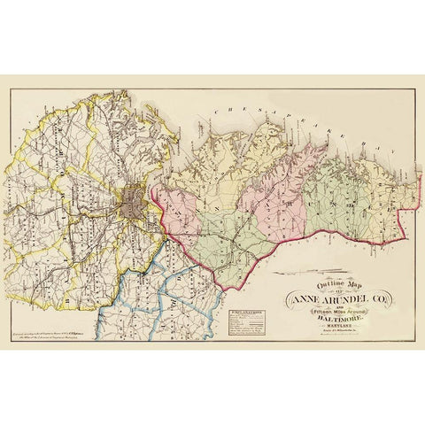 Anne Arundel  Baltimore Maryland - Hopkins 1878 Black Modern Wood Framed Art Print by Hopkins