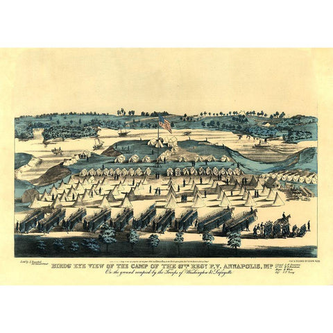 Annapolis Maryland - Rees 1863  Gold Ornate Wood Framed Art Print with Double Matting by Rees