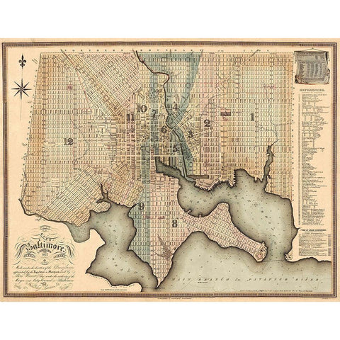 Baltimore Maryland - Lucas 1822 Black Modern Wood Framed Art Print with Double Matting by Lucas