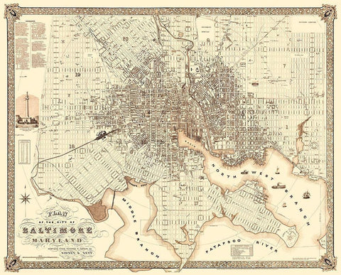 Baltimore Maryland - Van Derveer 1851 White Modern Wood Framed Art Print with Double Matting by Van Derveer