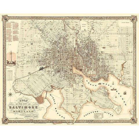 Baltimore Maryland - Van Derveer 1851 White Modern Wood Framed Art Print by Van Derveer