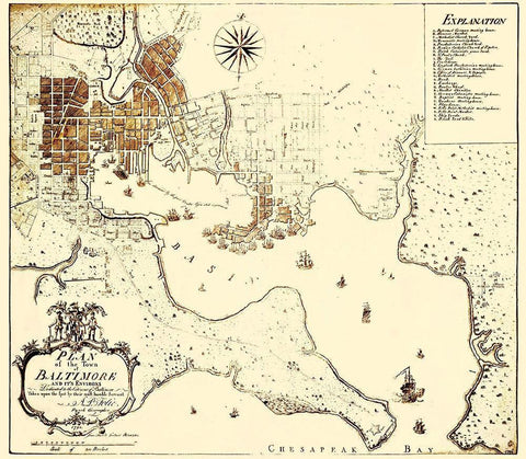 Baltimore Maryland - Folie 1792 Black Ornate Wood Framed Art Print with Double Matting by Folie