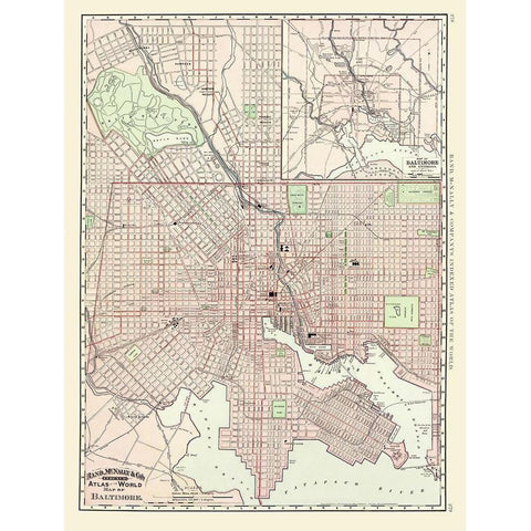 Baltimore Maryland - Rand McNally 1897 Black Modern Wood Framed Art Print with Double Matting by Rand McNally