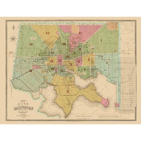 Baltimore Maryland - Lucas 1852 Black Modern Wood Framed Art Print with Double Matting by Lucas