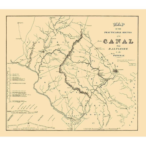 Baltimore to Potomac Canal, Maryland - Welch 1838 Black Modern Wood Framed Art Print with Double Matting by Welch