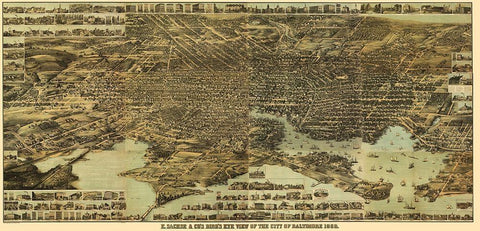 Baltimore Maryland - Sachese 1869 Black Ornate Wood Framed Art Print with Double Matting by Sachese