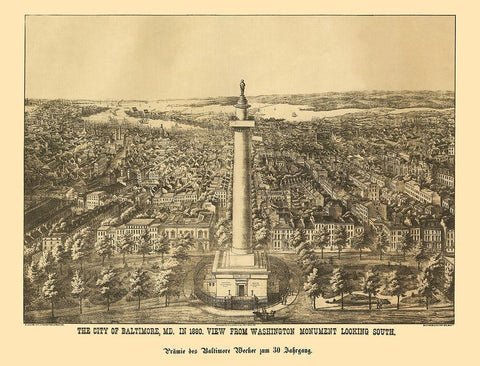 Baltimore Maryland - Sachese 1880 Black Ornate Wood Framed Art Print with Double Matting by Sachese