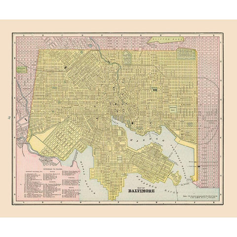 Baltimore  Maryland - Cram 1892 White Modern Wood Framed Art Print by Cram