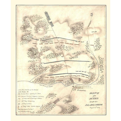 Bladensberg Maryland Battle -1814 Gold Ornate Wood Framed Art Print with Double Matting by Unknown
