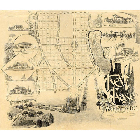 Chevy Chase Maryland - Fisher 1890  Gold Ornate Wood Framed Art Print with Double Matting by Fisher