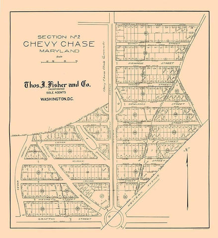 Chevy Chase Maryland - Fisher 1890  White Modern Wood Framed Art Print with Double Matting by Fisher