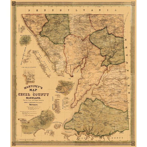 Cecil Maryland Landowner - Martenet 1858 White Modern Wood Framed Art Print by Martenet