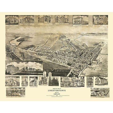 Chestertown Maryland - Fowler 1907 White Modern Wood Framed Art Print by Fowler