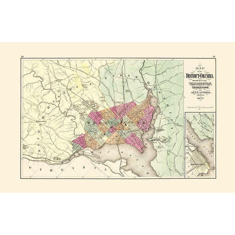 Maryland  Washington DC - Martenet 1873 Black Modern Wood Framed Art Print by Martenet