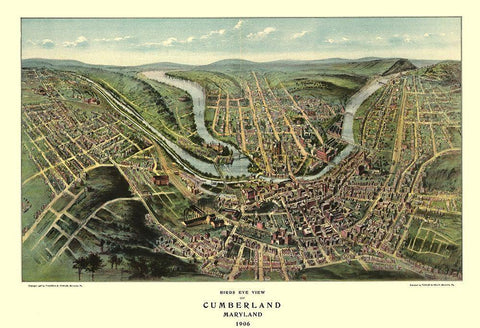 Cumberland Maryland - Fowler 1906 Black Ornate Wood Framed Art Print with Double Matting by Fowler