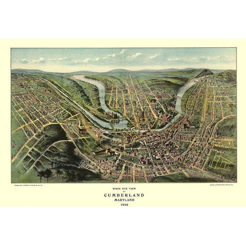 Cumberland Maryland - Fowler 1906 Black Modern Wood Framed Art Print by Fowler