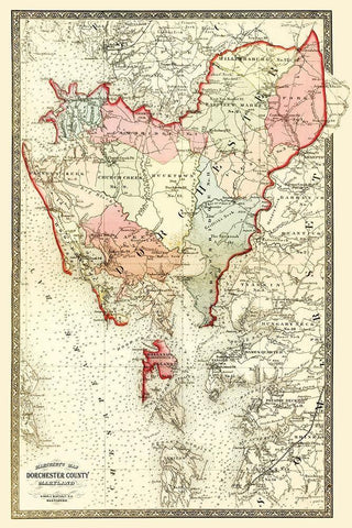 Dorchester Maryland - Martenet 1866 White Modern Wood Framed Art Print with Double Matting by Martenet