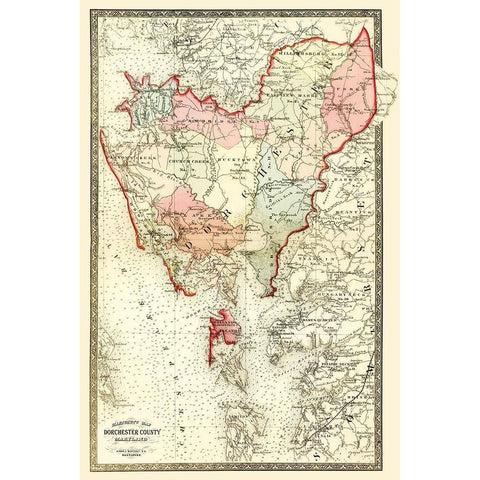 Dorchester Maryland - Martenet 1866 White Modern Wood Framed Art Print by Martenet