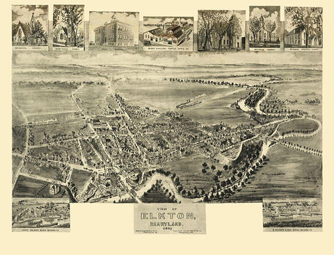 Elkton Maryland - Fowler 1907 Black Ornate Wood Framed Art Print with Double Matting by Fowler