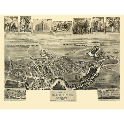 Elkton Maryland - Fowler 1907 White Modern Wood Framed Art Print by Fowler