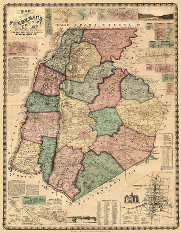 Frederick Maryland Landowner - Martenet 1858 Black Ornate Wood Framed Art Print with Double Matting by Martenet