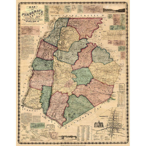 Frederick Maryland Landowner - Martenet 1858 White Modern Wood Framed Art Print by Martenet