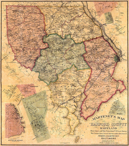 Harford Maryland Landowner - Martenet 1878 White Modern Wood Framed Art Print with Double Matting by Martenet