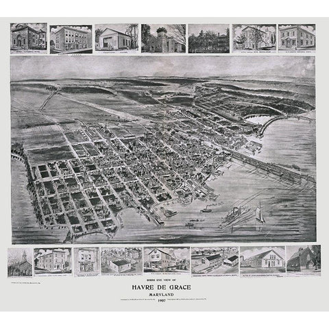 Havre De Grace Maryland - Fowler 1907 Gold Ornate Wood Framed Art Print with Double Matting by Fowler