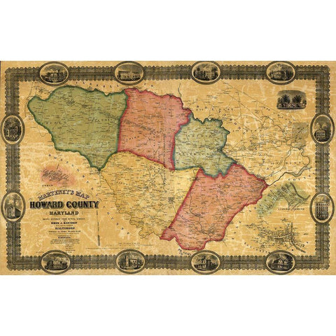 Howard Maryland Landowner - Martenet 1860 Black Modern Wood Framed Art Print with Double Matting by Martenet