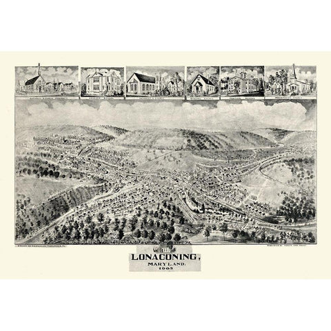 Lonaconing Maryland - Fowler 1905  White Modern Wood Framed Art Print by Fowler