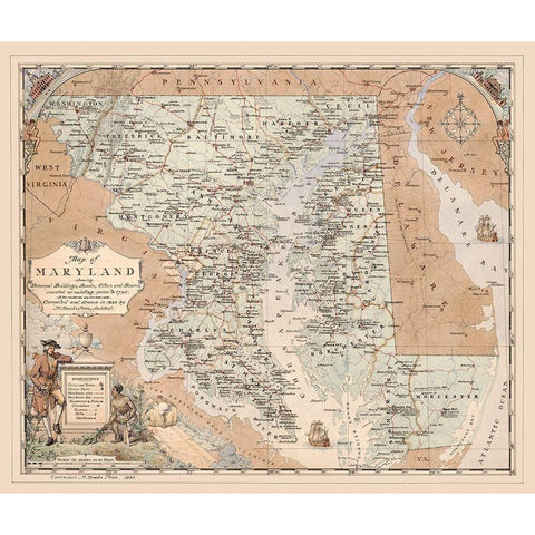 Maryland - Price 1794  Black Modern Wood Framed Art Print by Price