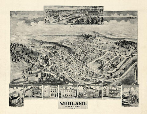 Midland Maryland - Fowler 1905  Black Ornate Wood Framed Art Print with Double Matting by Fowler