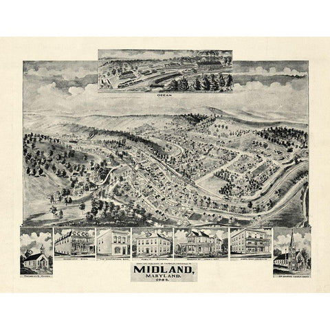 Midland Maryland - Fowler 1905  White Modern Wood Framed Art Print by Fowler