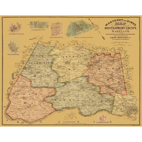 Montgomery Maryland Landowner - Martenet 1865 White Modern Wood Framed Art Print by Martenet