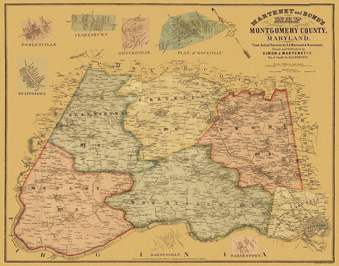 Montgomery Maryland Landowner - Martenet 1865 Black Ornate Wood Framed Art Print with Double Matting by Martenet