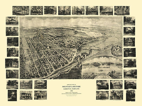 Mountain Lake Park Maryland - Fowler 1906 Black Ornate Wood Framed Art Print with Double Matting by Fowler