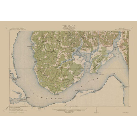 Nanjemoy Maryland Quad - USGS 1913 Gold Ornate Wood Framed Art Print with Double Matting by USGS