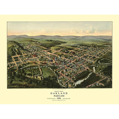 Oakland Maryland - Fowler 1906 Black Modern Wood Framed Art Print with Double Matting by Fowler