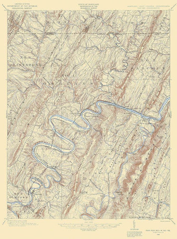 Paw Paw Maryland West Virginia Pennsylvania Quad White Modern Wood Framed Art Print with Double Matting by USGS