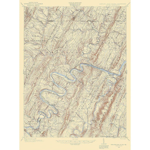 Paw Paw Maryland West Virginia Pennsylvania Quad Gold Ornate Wood Framed Art Print with Double Matting by USGS