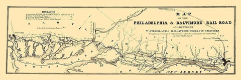 Philadelphia and Baltimore Railroad 1853 Black Ornate Wood Framed Art Print with Double Matting by Trautwine