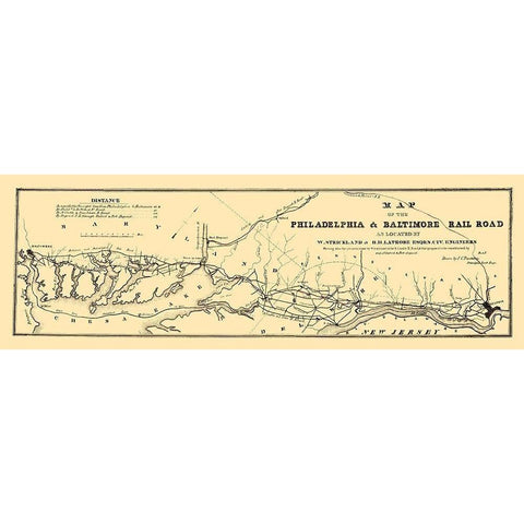 Philadelphia and Baltimore Railroad 1853 Gold Ornate Wood Framed Art Print with Double Matting by Trautwine